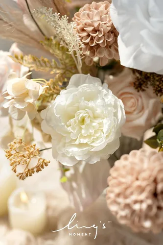 Miniatura 3 de Ling's moment Caja de Flores Falsas, Tallos de Vegetación Artificial Falsa Rosas de Espuma Dalia Hortensia de Seda Peonía Flor de Tela para Centros