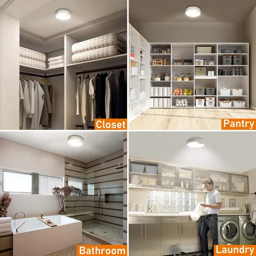 Miniatura 7 de TOOWELL Lámpara de techo con sensor de movimiento, funciona con pilas, luces de techo LED para interiores, para armario, pasillo, despensa