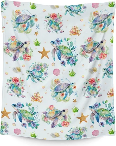 Miniatura 13 de Manta de tortuga para regalo, manta de 40 x 30 pulgadas, cálida, acogedora, suave, manta de regalo de tortuga marina para niñas y niños, decoración
