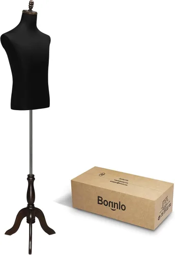 Miniatura 7 de Bonnlo Forma de Vestido Masculino, Maniquí Masculino con Soporte de Trípode de Madera, Torso de Altura Ajustable para y Exhibición y Costura (Seda)