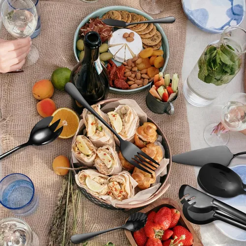 Miniatura 6 de Juego de Utensilios para Servir Negros de 10 Piezas de Acero Inoxidable para Cocina Catering Cubertería incluye Pinzas para Catering Cucharas