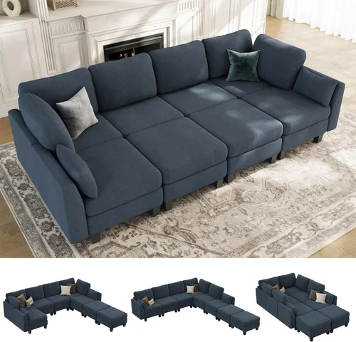 Miniatura 19 de Sofá seccional con sofá cama, sofá modular de 6 plazas, cómodos sofás seccionales convertibles, sofás convertibles con otomanos, sofás seccionales