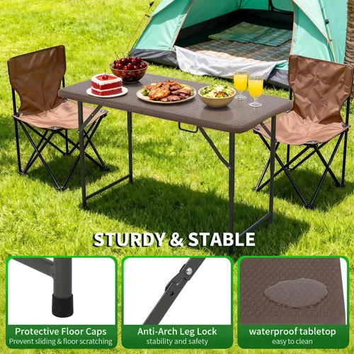 Miniatura 6 de BestOffice Mesa de picnic plegable de 4 pies, mesa de plástico para campamento, cerradura de mesa plegable para eventos de fiesta, color marrón