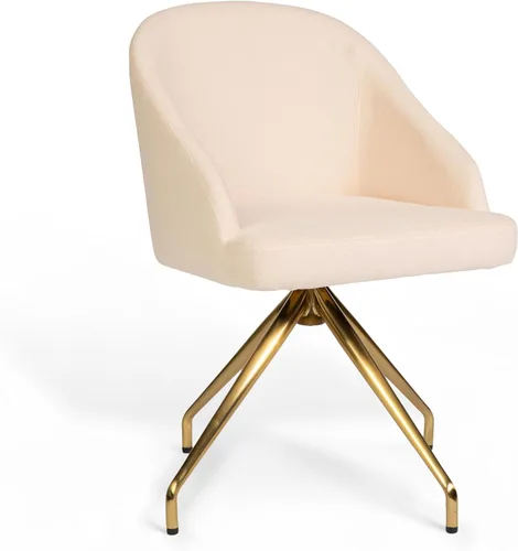 Martha Stewart Sora Silla de Trabajo Giratoria Fija con Brazos Inclinados para Oficina en Casa en Tela Conch Shell con Marco de Latón Pulido