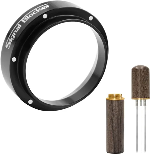 Embudo dosificador de café espresso de 2.008 in: embudo portafiltro de 2.008 in Anillo dosificador de café magnético de metal de aluminio | Paquete