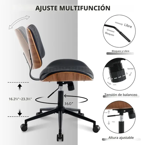Miniatura 6 de Silla de escritorio para oficina en casa sin brazos con ruedas, silla de escritorio pequeña de altura ajustable, silla de computadora giratoria 360