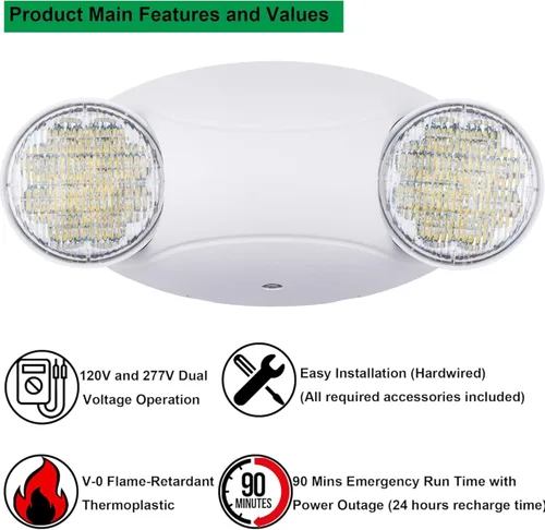 Miniatura 3 de LIT-PaTH Accesorios de iluminación LED de emergencia con 2 cabezales LED de ojo de insectos y baterías de respaldo, luz de salida estándar de EE.