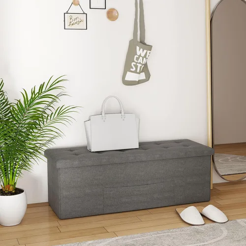 Miniatura 2 de Giantex Banco otomano de almacenamiento, 43 pulgadas de largo, plegable, con bolsillo lateral, divisor, banco de zapatos acolchado para sala de Gris