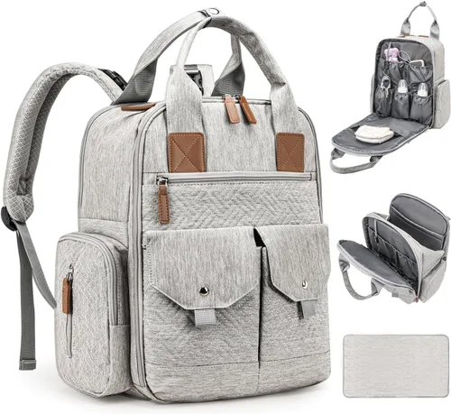 Miniatura 11 de JSTPRO Mochila para pañales – Bolsa de pañales grande con cambiador portátil como regalo de baby shower, bolsa de viaje unisex ligera e impermeable