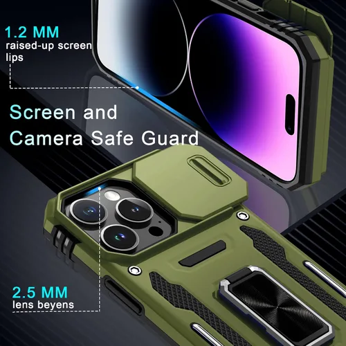 Miniatura 168 de DEERLAMN Funda para iPhone Xs Max con funda deslizante para cámara + protector de pantalla, soporte giratorio de anillo de grado militar a prueba