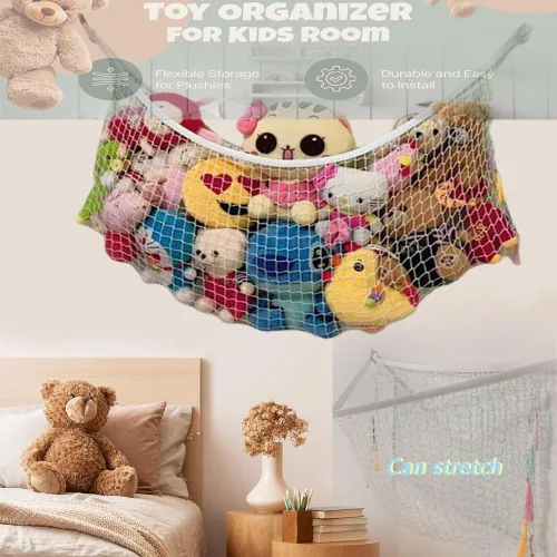Miniatura 7 de Hamaca de animales de peluche, red de almacenamiento de pared de esquina para juguetes de peluche, organizador colgante de poliéster para decoración
