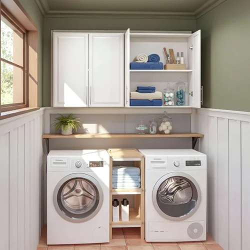 Miniatura 10 de Furnaza Armario de Pared para Lavandería de 30" de Ancho con Estante Ajustable, Armarios de Cocina Montados en la Pared con Dos Puertas Shaker