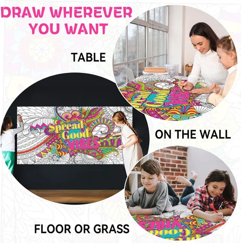 Miniatura 3 de Naozinebi Pósteres gigantes para colorear de mandala grandes, carteles de dibujo motivacional, animales africanos, mantel para colorear gigante
