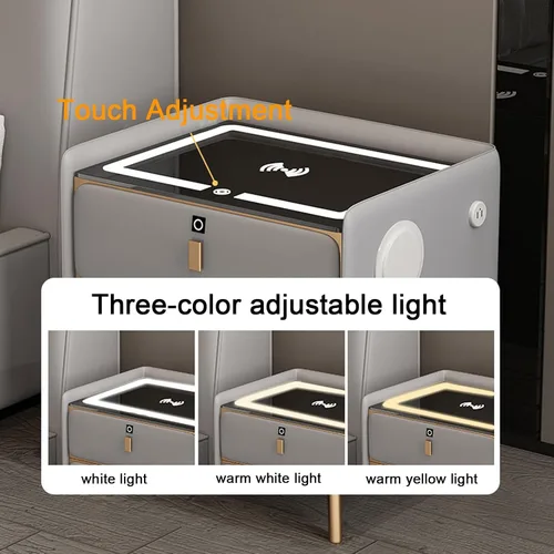 Miniatura 4 de Mesita de noche de carga inteligente, mesa de noche con Bluetooth, mesita de noche LED, modernas mesas de noche con 2 cajones de bloqueo de huellas