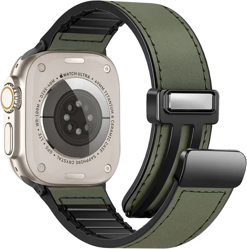 Miniatura 16 de Correas de cuero magnéticas compatibles con Apple Watch 42mm (Serie 10/11) 41mm 40mm 38mm para hombres y mujeres, cuero genuino con hebilla