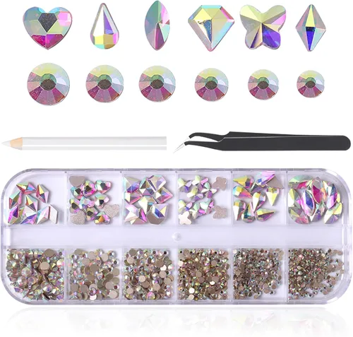 Miniatura 14 de 3520 diamantes de imitación de uñas color dorado champán para uñas, multiformas con parte trasera plana, diamantes de imitación redondos