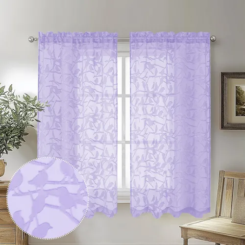 Miniatura 87 de OVZME Anji - 2 paneles de cortinas traslúcidas de gasa marrón de 72 pulgadas de largo para dormitorio, doble bolsillo para barra, tela ligera