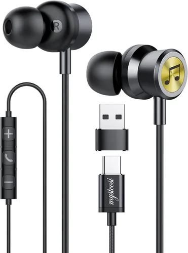 Auriculares USB C con cable, auriculares intrauditivos para iPhone 16 15 Pro/iPad Pro/Samsung Galaxy S25/S24/S23 Ultra con micrófono, auriculares