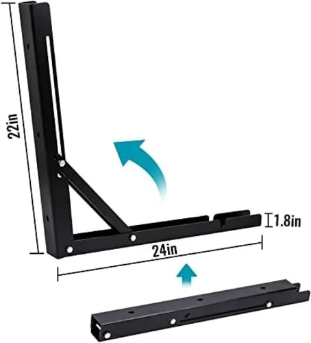 Miniatura 2 de Soportes plegables para estantes de 24 pulgadas, soporte de estante plegable de metal resistente para mesa de banco, bisagra de estante montado