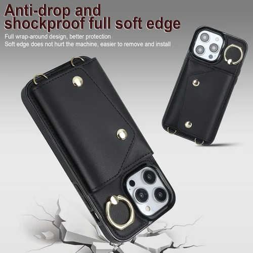Miniatura 3 de LUVI Funda para iPhone 11 Pro Max con correa para el cuello, correa cruzada, correa de muñeca, funda protectora con ranura para tarjeta de crédito