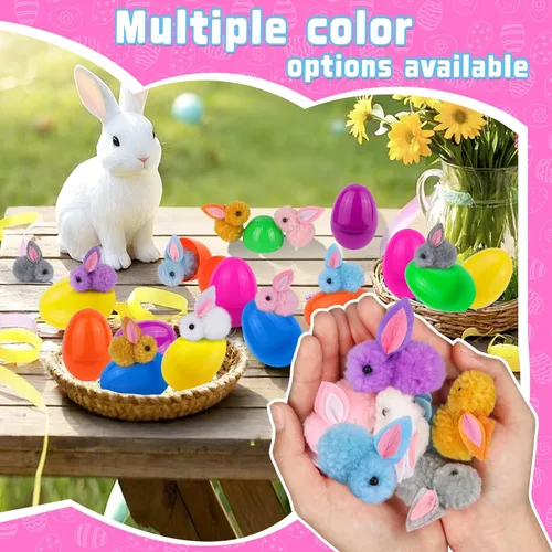 Miniatura 3 de Paquete de 24 rellenos de huevos de Pascua con conejito de Pascua de peluche con juguetes en el interior, mini animales de peluche de Pascua, huevos