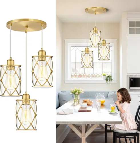 Miniatura 15 de CH9176BK-3PK - Luces colgantes de cristal para isla de cocina, paquete de 3, iluminación colgante de cocina negra sobre la isla con varilla, moderna