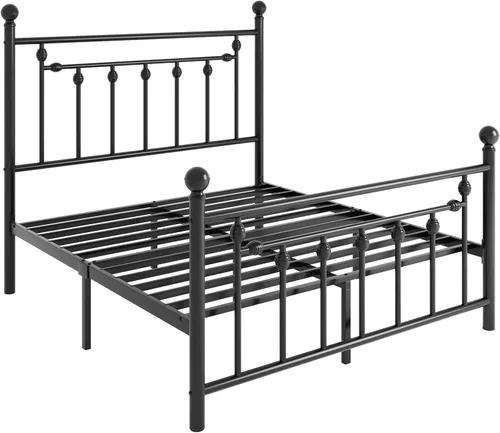 Miniatura 8 de SHA CERLIN Marco de cama de plataforma de metal tamaño individual de 14 pulgadas, cabecera y estribo victorianos/base de colchón de listones de Negro