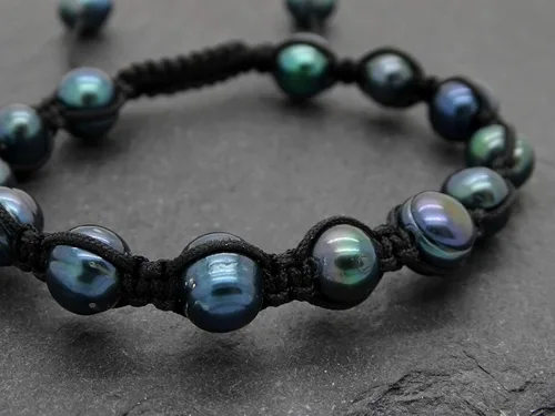 Miniatura 6 de Pulsera ajustable de perlas de pavo real negro para hombres y mujeres, regalo único