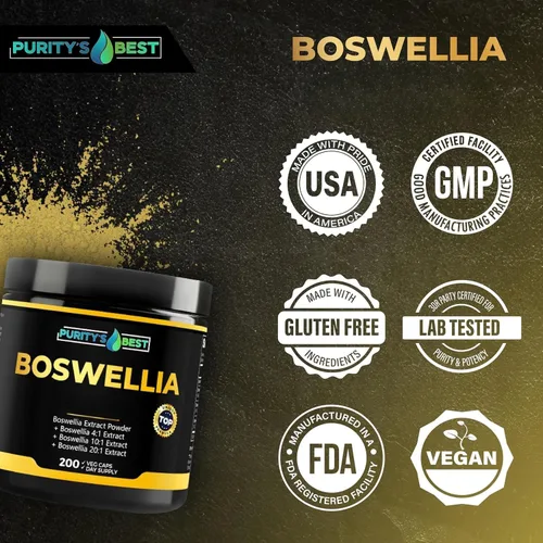 Miniatura 5 de Purity's Best BOSWELLIA SERRATA 4X + 10x + 20x Extracto, apoyo inmunológico y alivio muscular, 200 cápsulas vegetales, 100% vegano