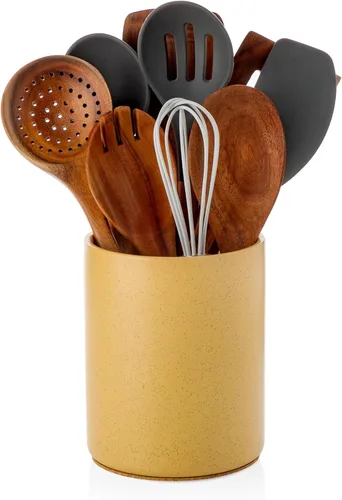 Miniatura 8 de Nucookery Soporte para Utensilios, Soporte para Utensilios de Cocina de Cerámica de 6.4", con Fondo de Corcho de Protección para Encimera, Negro
