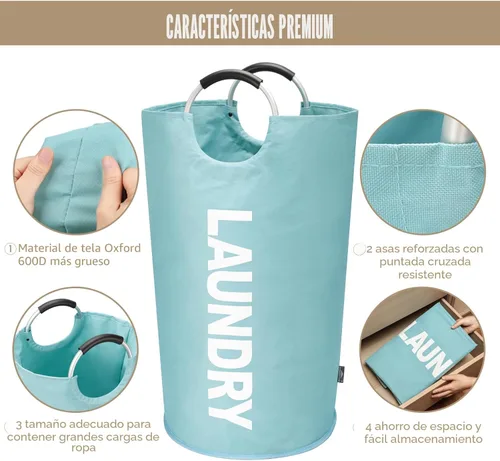 Miniatura 6 de DOKEHOM - Canasta de lavandería grande de 90 litros, bolsa de lavandería plegable, canasta de ropa alta y autónoma, contenedor de lavado plegable