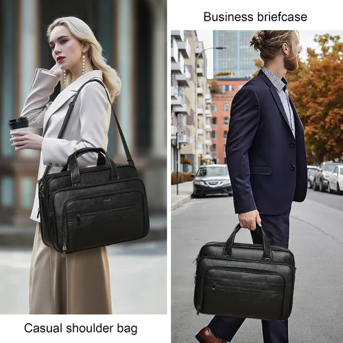 Miniatura 2 de Bolso de Mensajero de Cuero Shrrie para Hombres y Mujeres de 17 Pulgadas, Bolso para Laptop de Gran Capacidad Resistente al Agua, Bolso de Hombro
