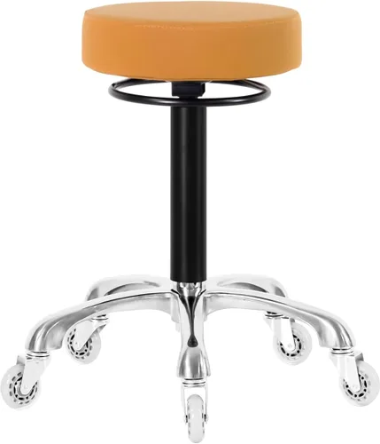 Miniatura 5 de Silla redonda giratoria con ruedas, acolchado grueso y resistente, taburete ajustable con ruedas para médico (negro)