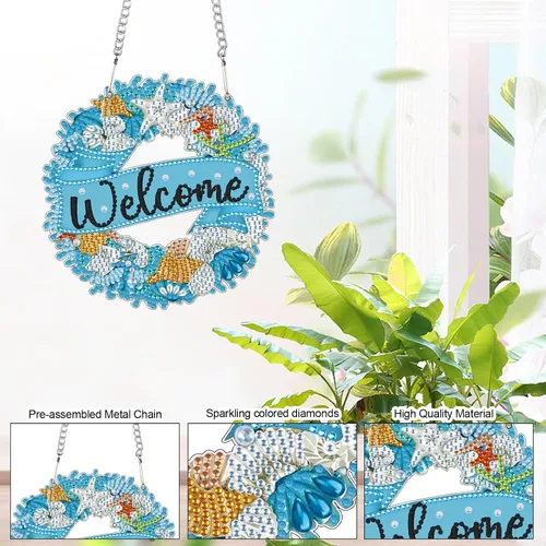 Miniatura 3 de MVVMTOP Kits de pintura de diamantes de 5.7x5.9 pulgadas colgante de océano DIY organismo marino corona adornos en forma de diamante, HGJ081