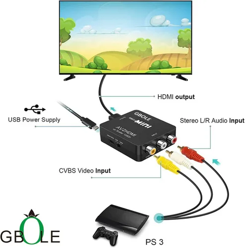 Miniatura 4 de RCA a HDMI AV a HDMI Convertidor 1080P Mini RCA compuesto CVBS AV a HDMI Video Audio Adaptador de Audio Compatible PAL NTSC con cable de carga USB