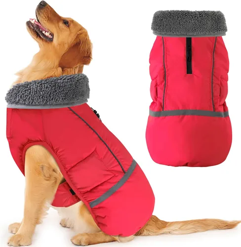 Miniatura 9 de Dogcheer Abrigo cálido para perro, ropa de invierno con cuello polar, chaqueta reflectante para mascotas, ropa para clima frío, chaleco impermeable