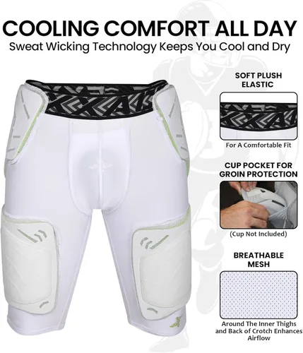 Miniatura 2 de Exxact Sports Gladiator - Faja de fútbol para adultos de 5 almohadillas para hombres con cadera, muslos, almohadillas para coxis, pantalones cortos