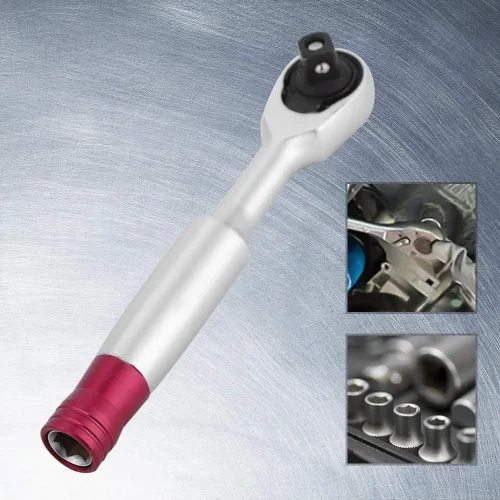 Miniatura 2 de AMONIDA Llave de trinquete profesional de cromo vanadio de 1/4 pulgadas, mango de goma, función de corte rápido