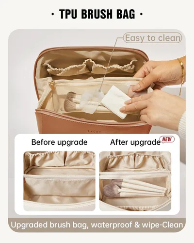 Miniatura 3 de EACHY Bolsa de Maquillaje de Viaje, Bolsas de Cosméticos de Gran Capacidad para Mujeres, Bolsa Portátil Impermeable que se Abre Plana, Bolsa de Aseo
