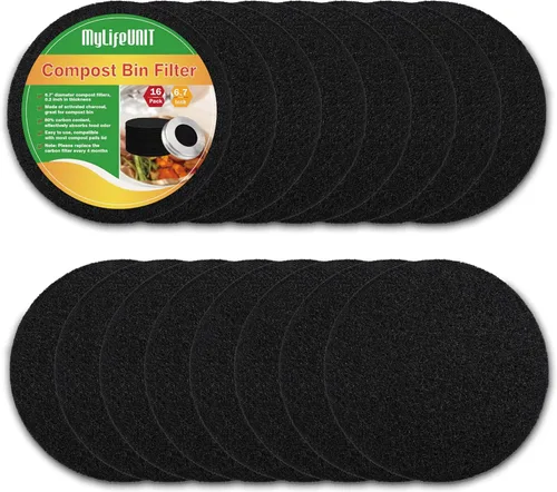Miniatura 2 de MyLifeUNIT Paquete de 16 filtros de carbón para compost de cocina, filtro de repuesto de cubo de abono (6.7 pulgadas)