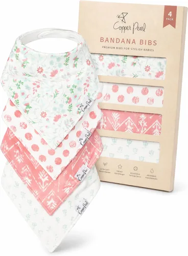 Copper Pearl Baby Bibs 4 Pack, Printed Bandana Drool Bibs for Baby Girl & Boy, Soft Cotton Drooling Teething Bibs Claire
