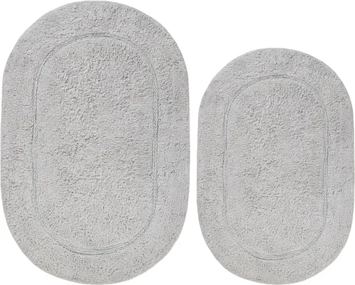 Miniatura 14 de Superior Juego de 2 alfombras de baño antideslizantes, ultra afelpadas, suaves y absorbentes, 100% algodón peinado, juego de alfombras de baño