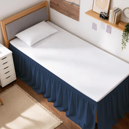 Miniatura 53 de Falda de cama RIMELA envoltura volante elástica que protege contra el polvo con color sólido, resistente a las arrugas y a la decoloración con Blanco