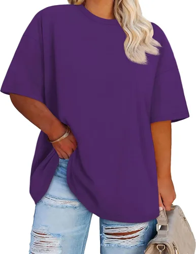 Miniatura 15 de Blusas de Talla Grande Casuales Camisetas Oversized para Mujeres Ajuste Holgado Cuello Redondo Blusas Camisetas Básicas de Verano Tees