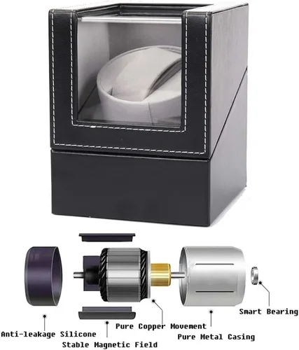 Miniatura 4 de AOKELILY Bobinador automático de un solo reloj, en carcasa de madera y cuero negrofibra de carbono, motor japonés