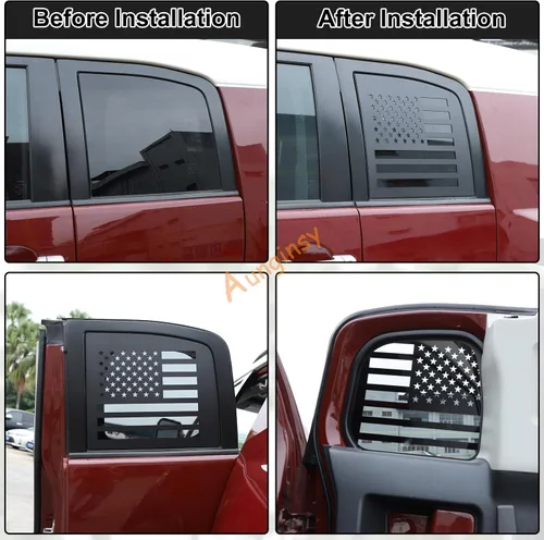 Miniatura 5 de Cubierta para ventana lateral trasera, bandera estadounidense, compatible con Toyot@a FJ Cruiser 2007-2021, 2 piezas para ventana lateral trasera