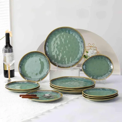 Miniatura 7 de Henten Home Platos de postre de cerámica, juego de 4 platos de ensalada de 8.5 pulgadas, platos de porcelana para servir bocadillos para pastel