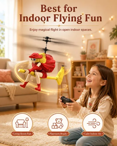 Miniatura 3 de Flying Witch Helicóptero RC para niños de 6 a 12 años, escoba mágica iluminada con retención de altitud y despegue con una tecla, juguete volador