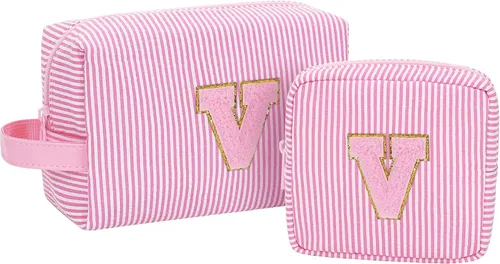 Miniatura 12 de MONSTINA Cesta de Pascua para adolescentes, bolsa de maquillaje con inicial, bolsa de cosméticos personalizada para niñas y mujeres, bonita bolsa
