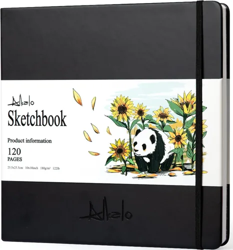 Cuaderno de bocetos cuadrado para dibujo, libro de bocetos de 120 páginas, papel grueso de 122LB/180GSM, cuaderno de bocetos de medios mixtos para